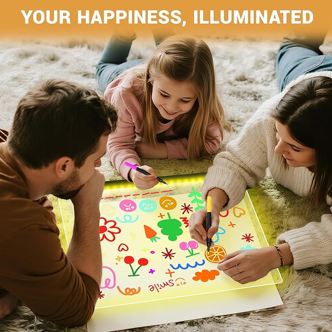 Doodle Glow, LED Note Board with Colors, 14.1"x10.9" Wooshneesham Acrylic Dry Erase Board, 16M-Color LED Light-Up Memo w/Music Sync, APP & Remote, Stand & 7 Markers, Battery Case, Neon Glow (Black)-CubbioJoy