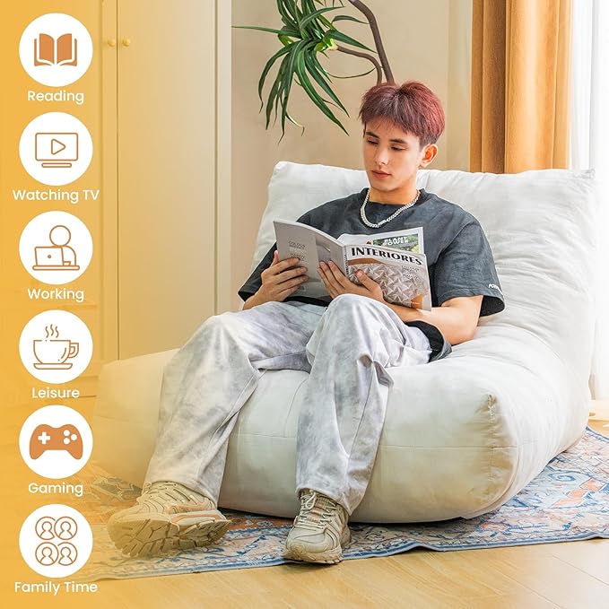 Bean Bag Chair Lazy Bean Bag Sofa, Floor Beanbag Chairs with Stuffed High-Density Foam, Memory Foam Bean Bag Sofa for Living Room, Bedroom and Office-CubbioJoy