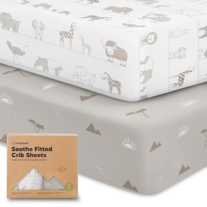 KeaBabies 2-Pack Organic Crib Sheets for Boys, Girls - 52x28 Fitted Crib Mattress Sheet Neutral, Breathable Jersey Cotton Cover for Baby Bed, Toddler Mattress, Soft & Cute Prints (Savannah)-CubbioJoy