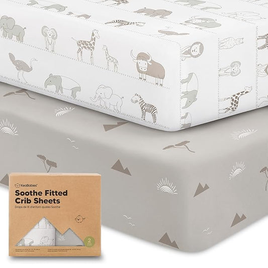 KeaBabies 2-Pack Organic Crib Sheets for Boys, Girls - 52x28 Fitted Crib Mattress Sheet Neutral, Breathable Jersey Cotton Cover for Baby Bed, Toddler Mattress, Soft & Cute Prints (Savannah)-CubbioJoy