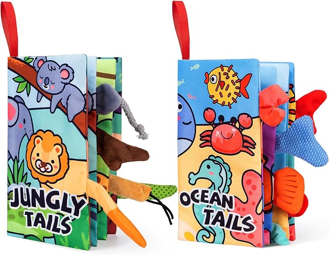 Baby Books 0-6 Months, 2PCS Crinkle Books for Babies, Touch and Feel Sensory Books for Babies, Infant Toys 0-6 Months, Soft Fabric Toy Shower Gift, Baby Crinkle Book - 4 Page Blue-CubbioJoy