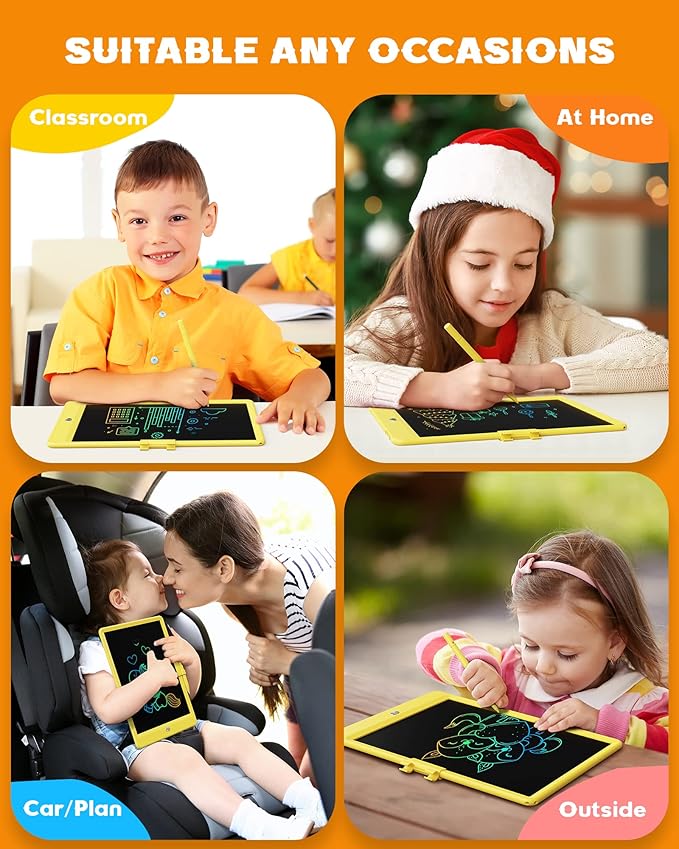 Bravokids LCD Writing Tablet for 3-8 Year Old Girls and Boys - 10 Inch Electronic Doodle Board Drawing Pad, Educational Birthday Gift for Kids and Toddlers (Yellow)-CubbioJoy