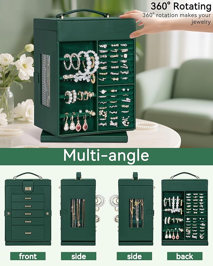 AKOZLIN 360° Rotating Jewelry Box 6-Tier Organizer Functional Jewelry Storage Case for Women Girls Ring Necklace Earring Bracelet Holder with Mirror-CubbioJoy