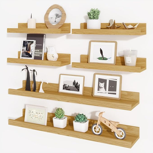 Axeman Picture Ledge Shelf, Floating Shelves for Wall Decor Storage Set of 6, 24 inch Floating Wall Mounted Shelves, Wall Shelves with Lip for Living Room, Bedroom, Nursery, Bathroom, Kitchen, Oak-CubbioJoy