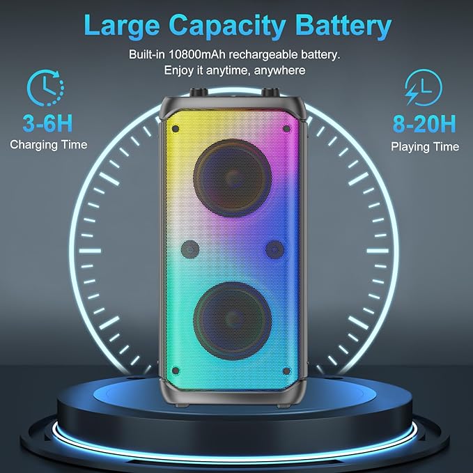 Bluetooth Speaker, 80W Peak Wireless TWS Portable Outdoor Party Speakers with Subwoofer, Deep Bass, LED Colorful Lights, Loud Stereo Sound Boombox with Radio for Home, Camping, Travel-CubbioJoy