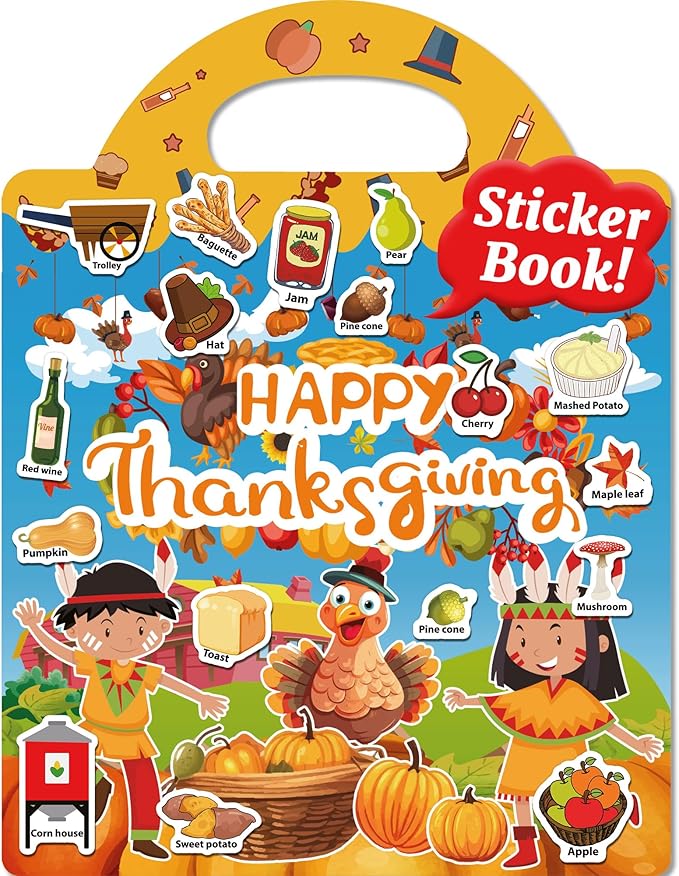 Benresive Reusable Sticker Book for Toddlers 2-4 Years, Fun Travel Stickers for Kids, Waterproof Sticker Books for Toddlers 1-3, Crafts Activities for Todddlers 1-3 2-4 3-5 - Thanksgiving-CubbioJoy
