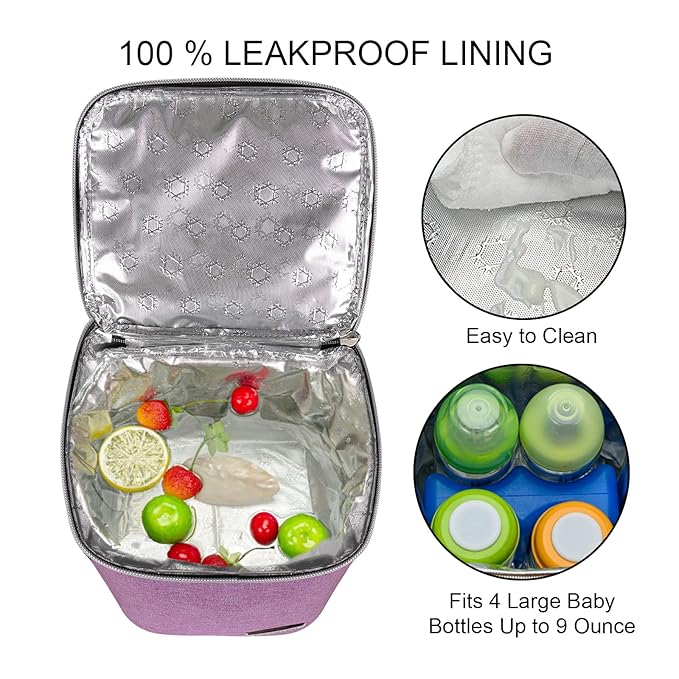 Breast Milk Cooler Bag with Ice Pack Fits 4 Baby Bottles Up to 9 Ounce, Baby Bottle Bag Great for Nursing Mom Daycare, Purple-CubbioJoy