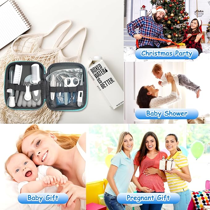 Baby Healthcare and Grooming Kit, 21 in 1 Portable Baby Essentials Kit with Gas Relief Hair Brush Comb Nasal Aspirator for Newborn Boys Girls (Grey White)-CubbioJoy