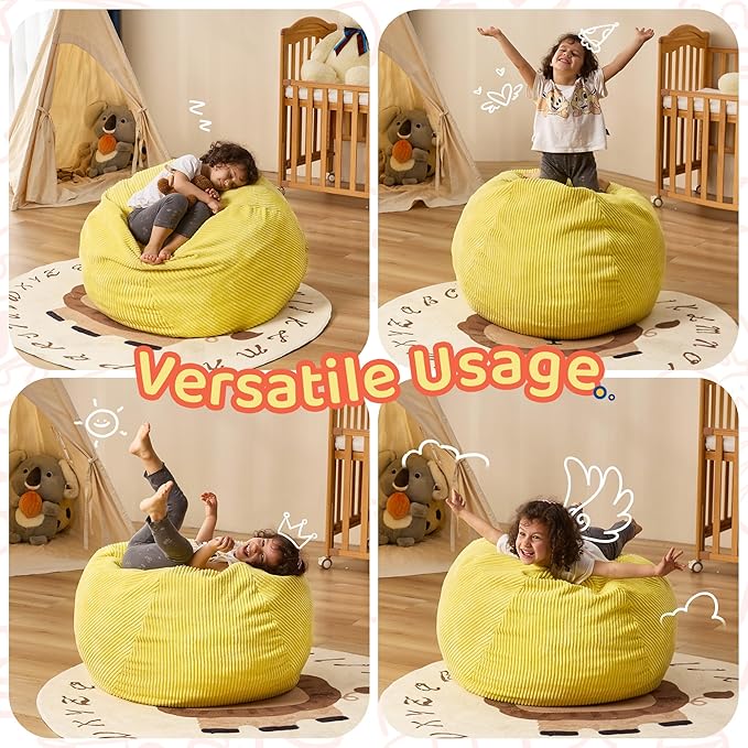 Bean Bag Chairs Teardrop Bean Bag Chair Beanbag Chair with Memory Foam Filled Machine Washable Cover for Living Room, Bedroom (Small,Yellow)-CubbioJoy