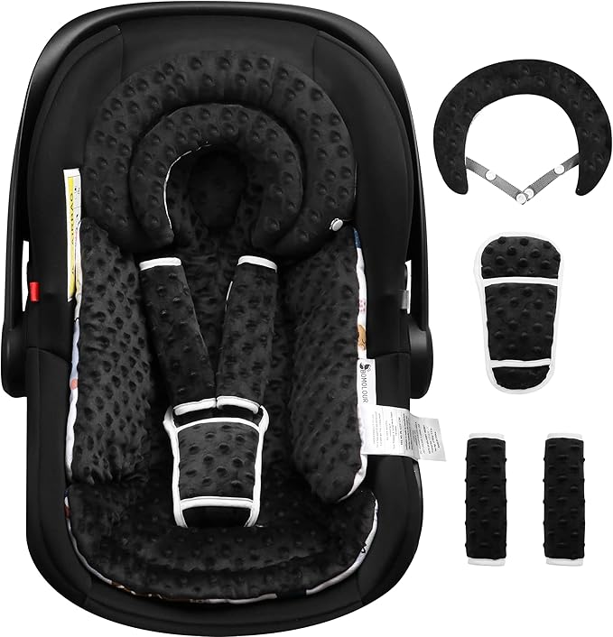 Infant Car Seat Insert with Removable Cushion for Baby Preemie Newborn Infant, Reversible carseat Insert Head Body Support Fits for Stroller, Baby Swing, Rocker, Bouncer, Bassinet - Black-CubbioJoy