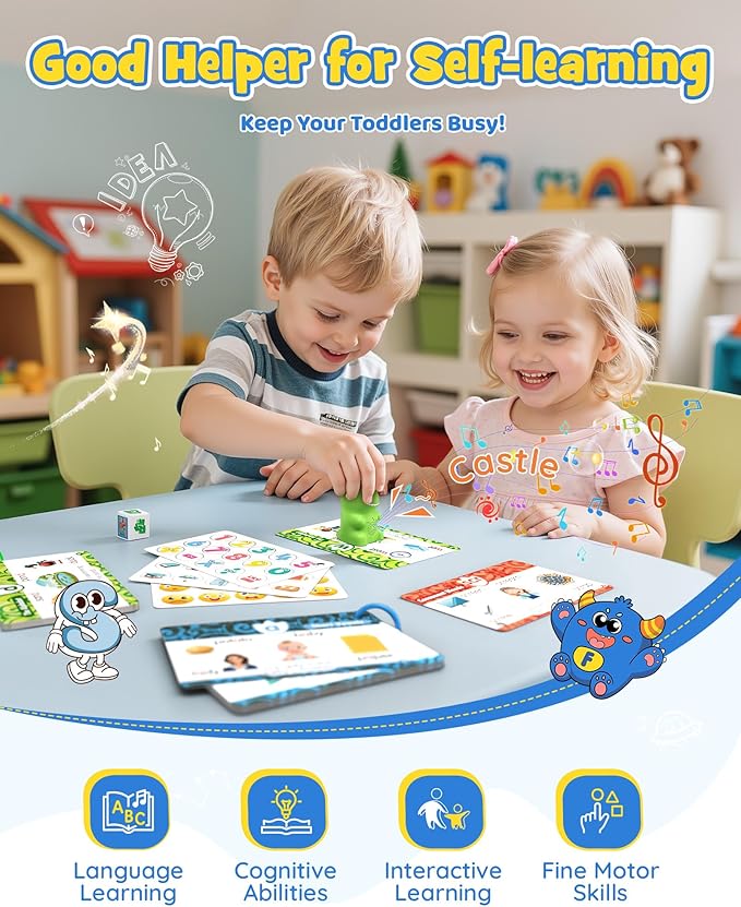 Dinosaur Talking Pen with Phonics Cards, Montessori Toys for Toddlers, Autism Sensory Interactive Toys, Educational Birthday ABC 123 Learning Set, 73PCS Flash Cards & 6 Stickers-CubbioJoy