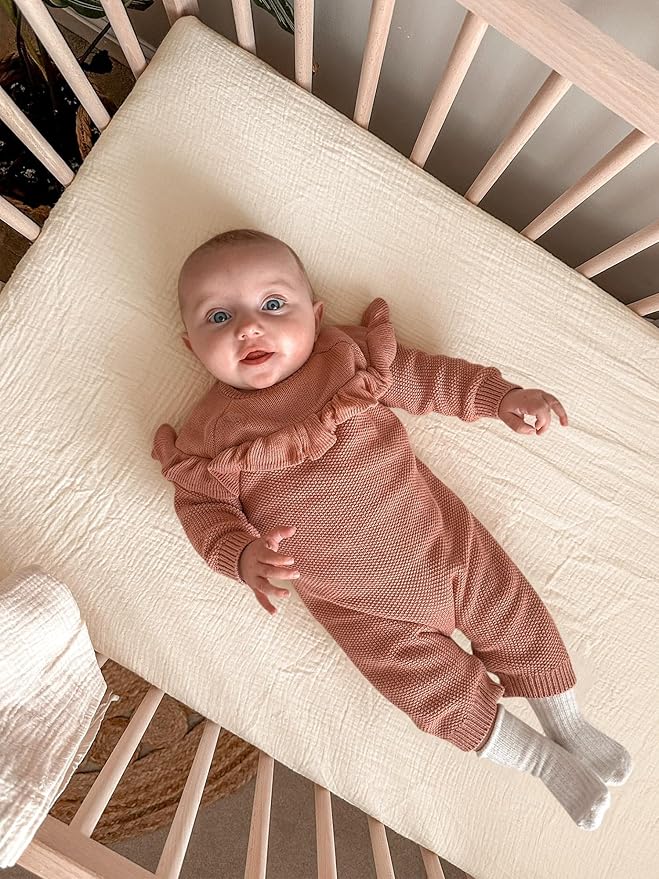 Bassinet Sheet for Baby Boy and Girl 2 Pack, Fitted Sheets for Rectangle, Oval, Hourglass Bassinet Mattress, Muslin Moses Basket Sheets with Neutral Style (Beige & Cream)-CubbioJoy