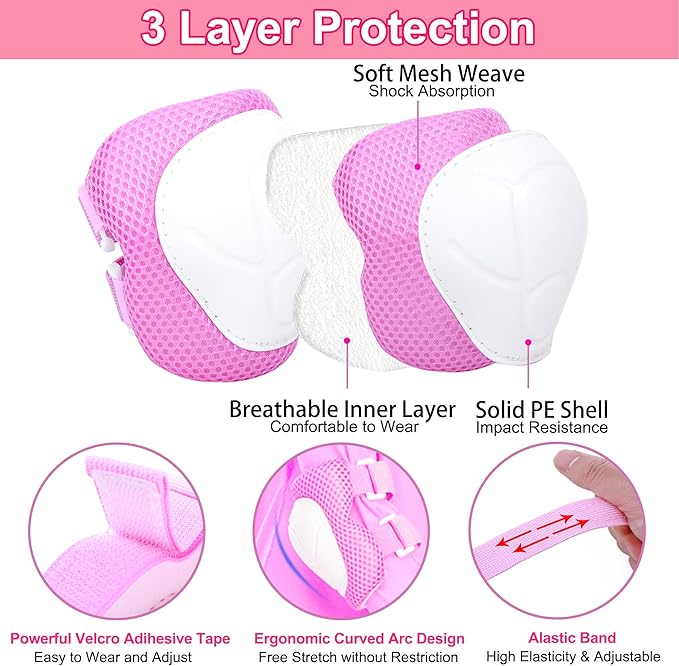 Kids Bike Helmet with DIY Stickers and Knee Pads Elbow Pads Wrist Guard Set for Ages 3-8-14 Toddler Boys Girls Helmet for Roller Skates Cycling Skateboarding Bicycle Scooter-CubbioJoy