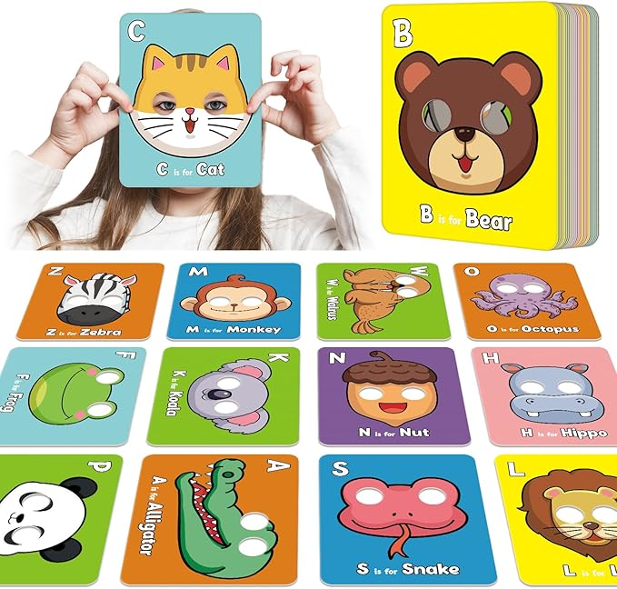 Alphabet Flash Cards,Giant ABC Animal Flash Cards for Toddler 3-5,26 Lowercase and Uppercase Letter Cards,Educational Learning Games for Kids,Preschool Kindergarten Toys-CubbioJoy