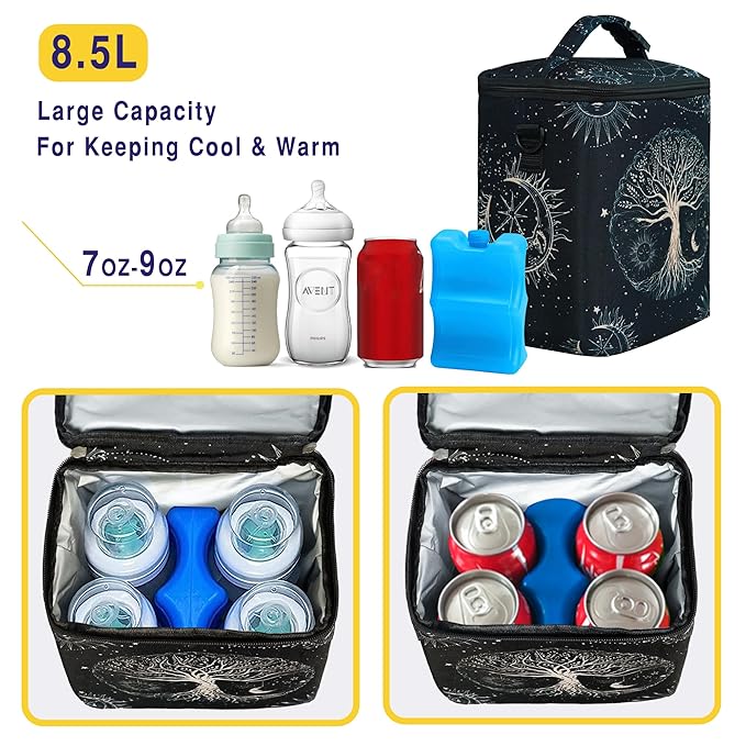 Breastmilk Cooler Bag with Ice Pack Fits 4 Baby Bottles Up to 9 Ounce Insulated Baby Bottle Bag Breast Milk Cooler on The Go with Strap Baby Bottle Cooler Bag for Nursing Mom Daycare or Travel-CubbioJoy