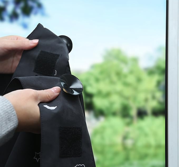 Amazon Basics Portable Blackout Curtain Shade with Suction Cups, 50" W x 78" L, 1-Pack, Moon and Stars-CubbioJoy