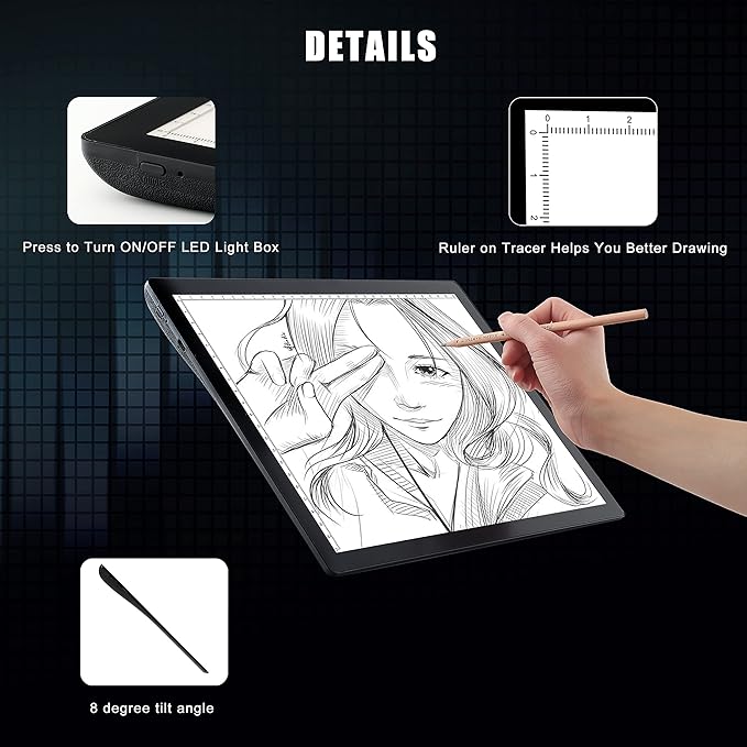 A4 Wireless Battery Powered Light Pad, TOHETO Tracing Light Box Dimmable Brightness Rechargeable LED Light Board Portable Cordless Copy Board for Artist Drawing Sketching X-ray Viewing-CubbioJoy