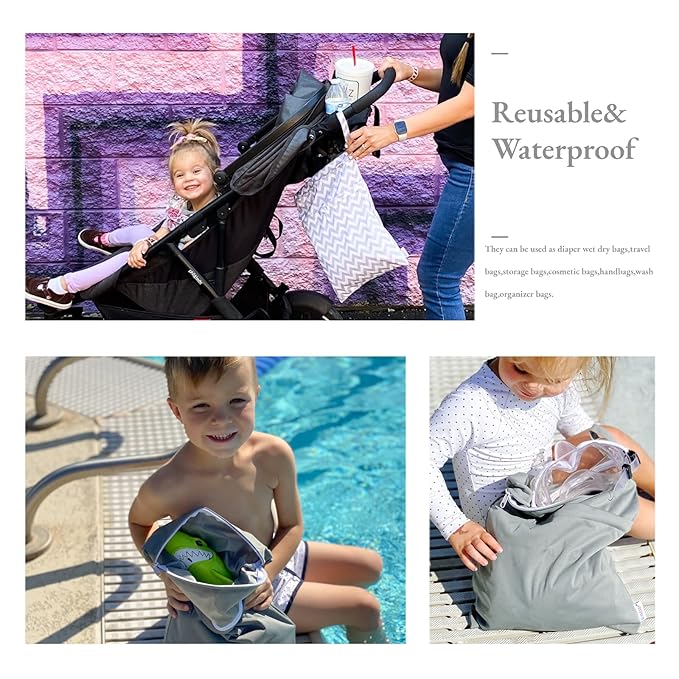 ALVABABY 2pcs Cloth Diaper Wet Dry Bags Waterproof Reusable with Two Zippered Pockets Travel Beach Pool Daycare Soiled Baby Items Yoga Gym Bag for Swimsuits or Wet Clothes L2933-CubbioJoy
