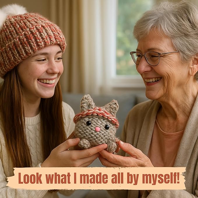 CRAFTILOO Knitting Kit for Kids – Beginner Knitting Kit to Make a Hat & Cat – Quick Knit Loom Kit with Yarn, Tools & Instructions – Knitting for Beginners Kit for Girls & Boys Ages 8+-CubbioJoy