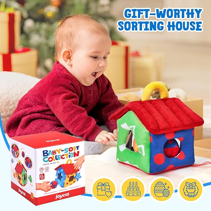 JoyCat Infant Toys 6-12 Months, Soft Sensory Toy with 4 Fabric Shapes, Baby Learning Shape Sorter for 3 4 5 6 7 8 9 10 11 12-18 Months, Baby Shower Birthday Gift Boy Girl-CubbioJoy
