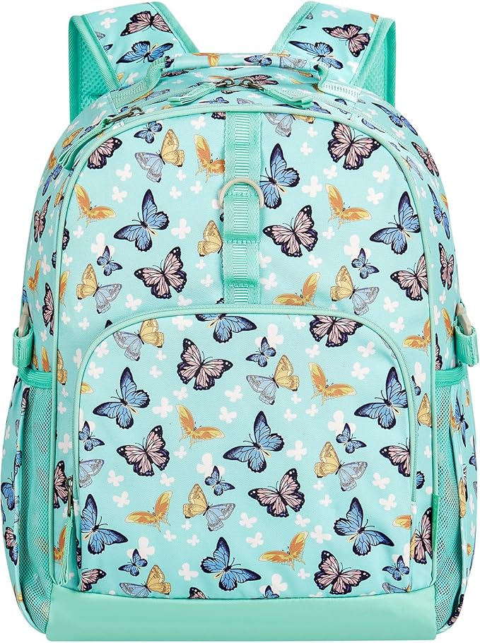 Choco Mocha Butterfly Backpack for Girls, Elementary School Backpack for Girls Ages 6-8 Kids Kindergarten Backpack Bookbag 17 Inch with Chest Strap, Green-CubbioJoy