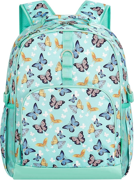 Choco Mocha Butterfly Backpack for Girls, Elementary School Backpack for Girls Ages 6-8 Kids Kindergarten Backpack Bookbag 17 Inch with Chest Strap, Green-CubbioJoy