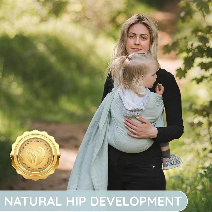 Baby Sling Carrier – Breathable 100% Cotton Wrap for Infant Support, Ring Sling Baby Carrier – Adjustable Muslin Fabric, Light Green Baby Carrier Newborn to Toddler – Soft Chest Hold for Travel-CubbioJoy