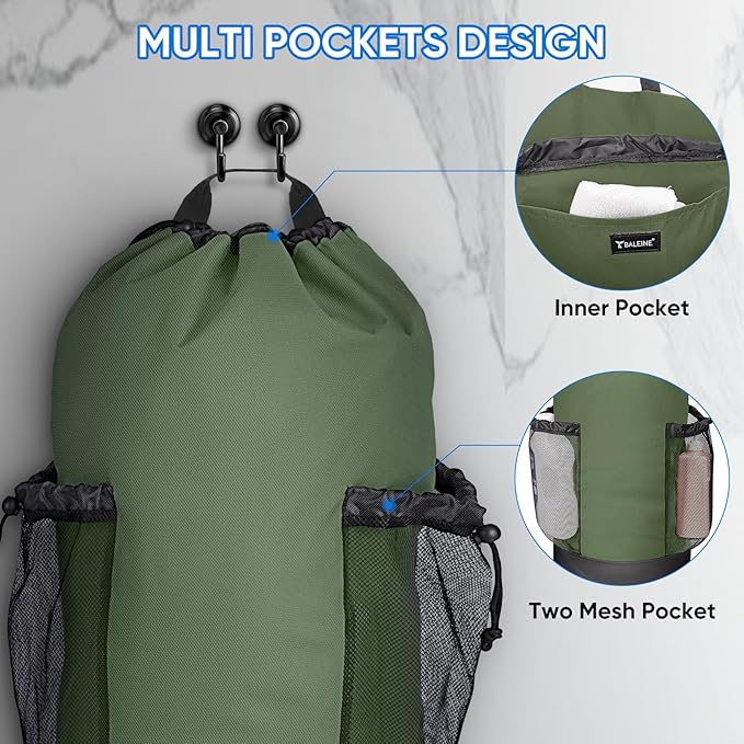 BALEINE 150L Laundry Bag Backpack, 900D Oxford Fabric Large Travel Laundry Bags with Shoulder Straps and 2 Mesh Pockets for College Dorm, Apartment, Laundromat (Green, 150L)-CubbioJoy
