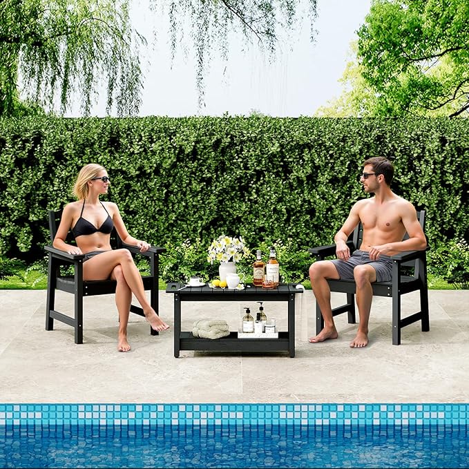 35" Shower Bench, Waterproof Poly Lumber Shower Stool for Shaving Legs, Shower Chair Seat Holds up to 400lbs, Bathroom Bench for Inside Shower, Non-Slip (Black)-CubbioJoy