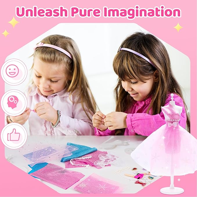 AHCo. Fashion Designer Kit with 5 Mannequins & 2 Extra Poseable Dolls, Sewing & Arts Crafts Kit for Girls Ages 5 6 7 8-12, Creative Birthday Gift for Kids-CubbioJoy