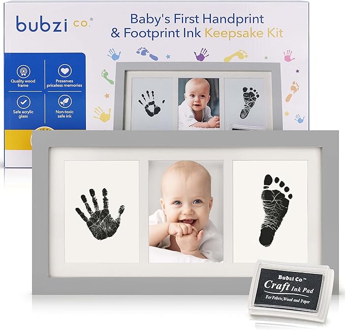 Bubzi Co Baby Handprint Kit & Footprint Photo Frame for Newborn Girls and Boys, Unique Baby Shower Gifts Set for Registry, Memorable Keepsake Decorations for Room Wall or Nursery Decor (Cool Gray)-CubbioJoy
