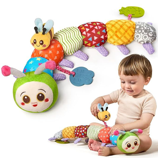 TUMAMA Baby Toys for 0, 3, 6, 9, 12 Months,Caterpillar Sensory Toys,Infant Baby Stuffed Animal Activity Soft Toys with Teether, Tummy Time Sensory Toys,Newborn Infant Sensory Toys Birthday Gifts-CubbioJoy