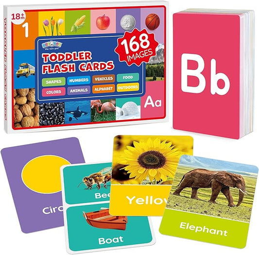 BenBen Flash Cards for Toddlers 1-3, Rip Proof & Waterproof, 84 Double-Sided Educational Flashcards, Alphabet, Number, Animal, Shape, Color, Objects Learning Cards for Kids Age 1 2 3 4-CubbioJoy