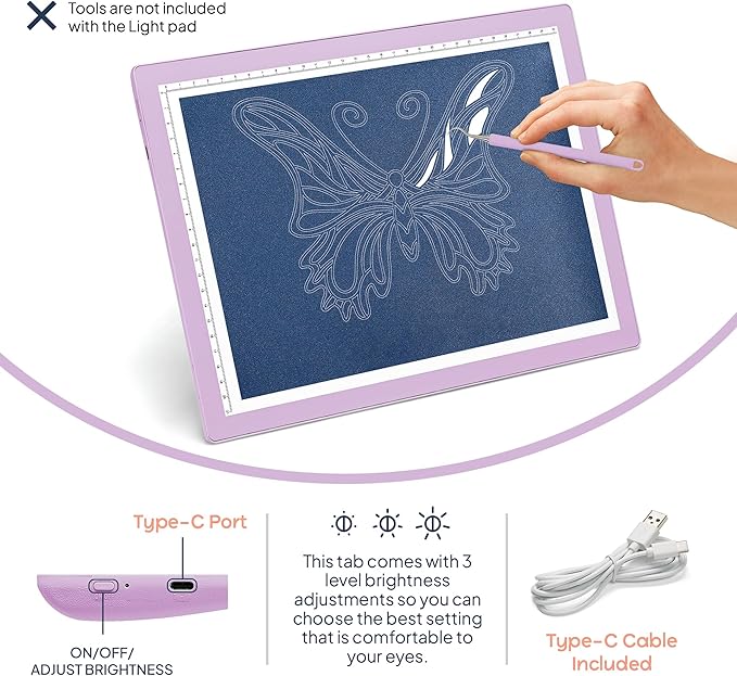 iVyne Corded Light Pad for Weeding Vinyl - A4 Light Box for Drawing - Light Board for Tracing - Light Box for Diamond Painting, Weeding Vinyl, Sketching, Tracing (Purple)-CubbioJoy