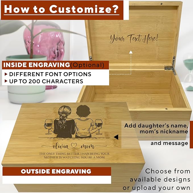 1st Mothers Day Gifts for Daughter - The Only Thing Better Than Being Your Mother Is Watching You Be A Mom, Personalized Keepsake Boxes for Memories Large, Acacia Wood, Happy Mothers Day, 11x8x4.75 in-CubbioJoy