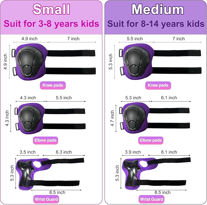 Kids Bike Helmet with DIY Stickers and Knee Pads Elbow Pads Wrist Guard Set for Ages 3-8-14 Toddler Boys Girls Helmet for Roller Skates Cycling Skateboarding Bicycle Scooter-CubbioJoy