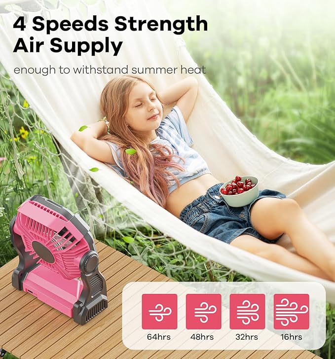 30000mAh Portable Battery Powered Camping Fan - with LED Light, Quiet Battery Operated, Camping Gear for Travel, Tent, Beach, Car or Hurricane Power Outages, Pink-CubbioJoy
