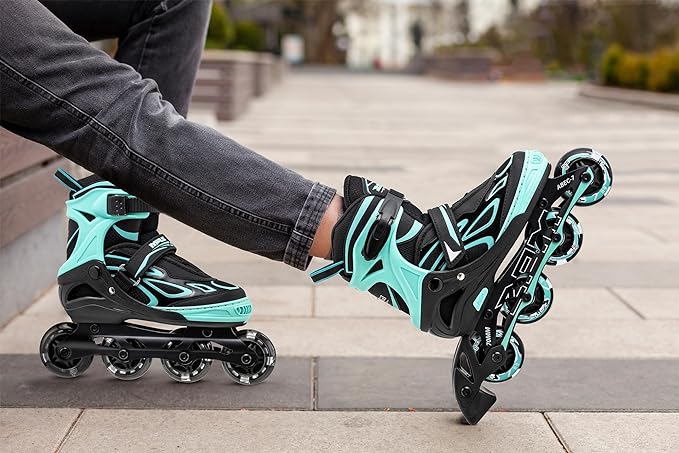 2PM SPORTS Vinal Girls Adjustable Flashing Inline Skates, All Wheels Light Up, Fun Illuminating Skates for Kids Men Adult Women and Boys-CubbioJoy