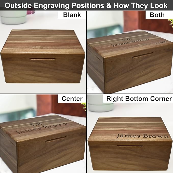 Custom Engraved Wooden Box Large - Acacia Wood Keepsake Box with Personalized Hidden Message, Walnut Memory Boxes for Pictures, Wedding Photo, Jewelry, Decorative Chest Rustic Crate, 11,5x8,75x5,5 in-CubbioJoy