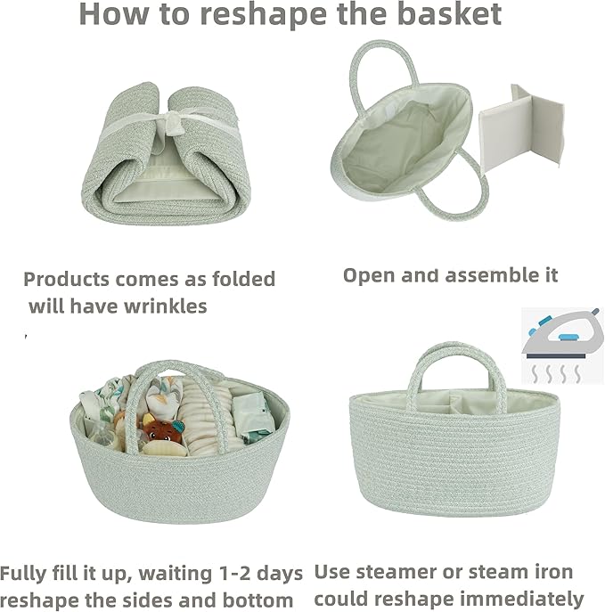 Diaper Caddy Organizer Cotton Rope Baby Basket Nursery Storage and Portable Tote Bag for Car Ideal Baby Shower Gifts and Registry Must-Have for Newborn Essentials light green-CubbioJoy