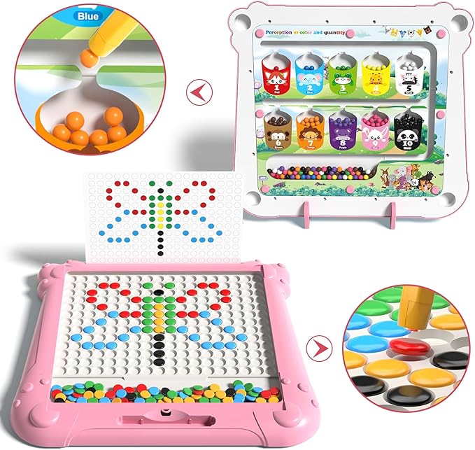 2-IN-1 Large Magnetic Drawing Board for Toddlers Kids, Magnetic Color and Number Maze, Magnetic Dot Art Board for Kids, Montessori Education Travel Toys for Boys Girls Age 3 4 5 6 7 8 Years Old-CubbioJoy