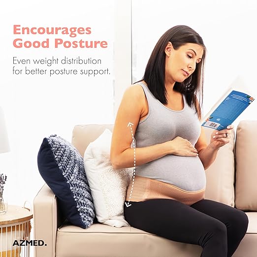 AZMED Maternity Belt Back Support - Adjustable Abdominal Binder for Pregnancy - Belly Band for Pelvic, Waist & Lower Back Comfort - Fits Up to 46 Inches - Beige-CubbioJoy