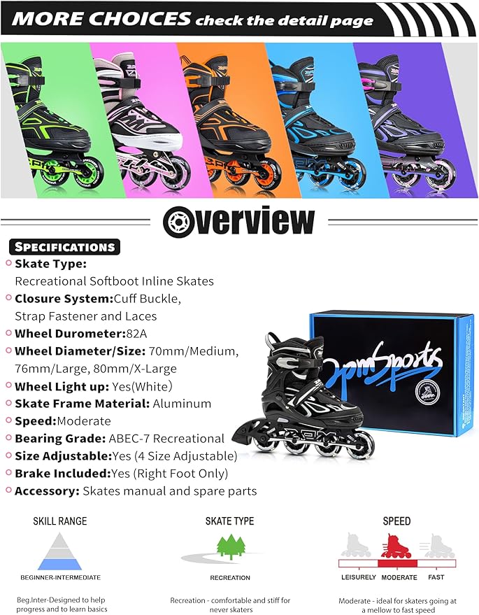 2PM SPORTS Vinal Girls Adjustable Flashing Inline Skates, All Wheels Light Up, Fun Illuminating Skates for Kids Men Adult Women and Boys-CubbioJoy
