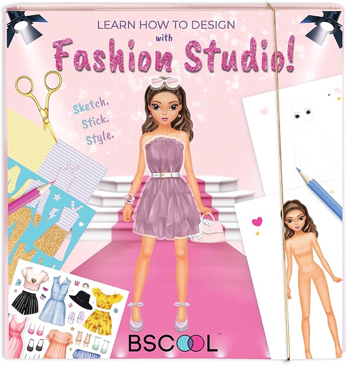 BSCOOL Fashion Studio Drawing, Coloring & Little Designer Creativity Book for Kids 4 and Up with Stickers, Stencils, Textures - Creative Fashion Design Sketchbook for Girls-CubbioJoy