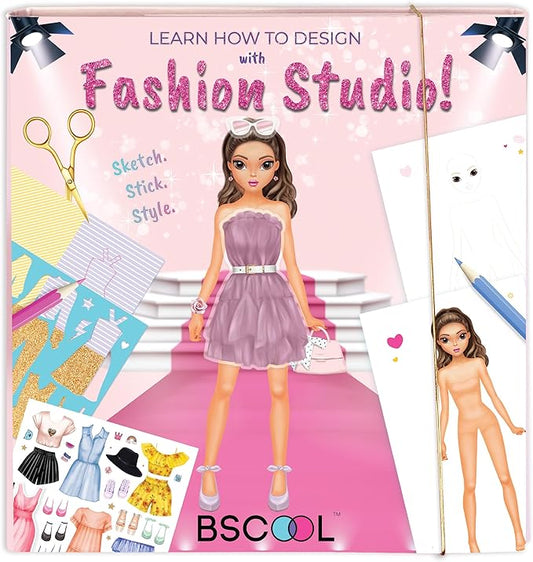 BSCOOL Fashion Studio Drawing, Coloring & Little Designer Creativity Book for Kids 4 and Up with Stickers, Stencils, Textures - Creative Fashion Design Sketchbook for Girls-CubbioJoy