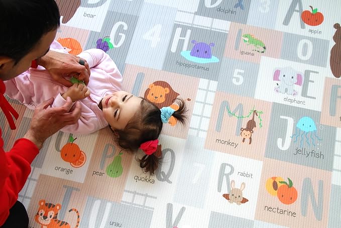 Cushmat Stylish Reversible Foam Play Mat (Large, Crystals Gray - Tropical Safari) - Soft, Waterproof, Durable Play mat for Infants, Babies, Toddler, Kids & Grownup - 6.5ft x 4.5ft-CubbioJoy