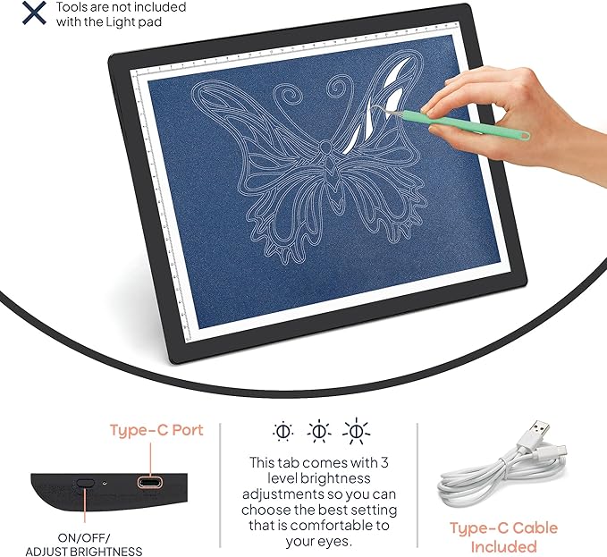 iVyne Corded Light Pad for Weeding Vinyl - A4 Light Box for Drawing - Light Board for Tracing - Light Box for Diamond Painting, Weeding Vinyl, Sketching, Tracing (Black)-CubbioJoy