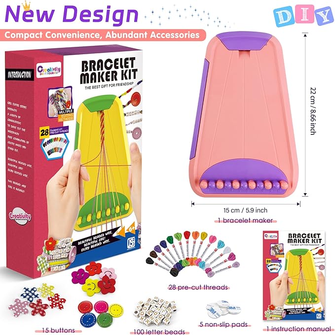 Arts and Crafts for Kids Ages 8-12,Friendship Bracelet Making Kit for Girl,Kids Jewelry Making Kit with 28 Pre-Cut Threads,Christmas Birthday Gifts for Ages 6 7 8 9 10 11 12 Year Old Pink/Purple-CubbioJoy