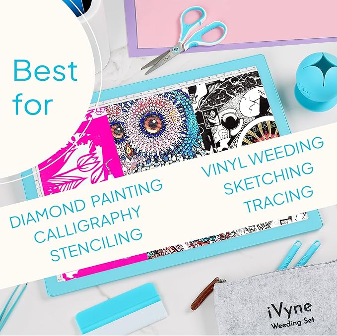 iVyne Rechargeable A4 Light Pad for Tracing & Weeding - LED Light Board for Weeding Vinyl - for Cricut Vinyl Weeding Tools - Ultra-Thin & Portable - Perfect for Artists & Crafters - Blue-CubbioJoy