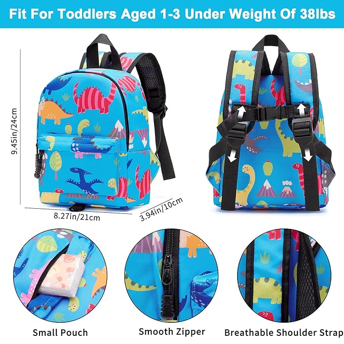 Accmor Toddler Backpack Leash with Anti Lost Wrist Link, Cute Mini Child Walking Harnesses Keep Kids Close Back Pack Rope Tether Rein for Baby Boys (Light Blue/Dino)-CubbioJoy